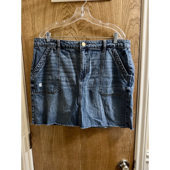 Kut From The Kloth Bristol Raw Hem Denim Skirt Square Pockets Distressed Sz 16 - Picture 1 of 9